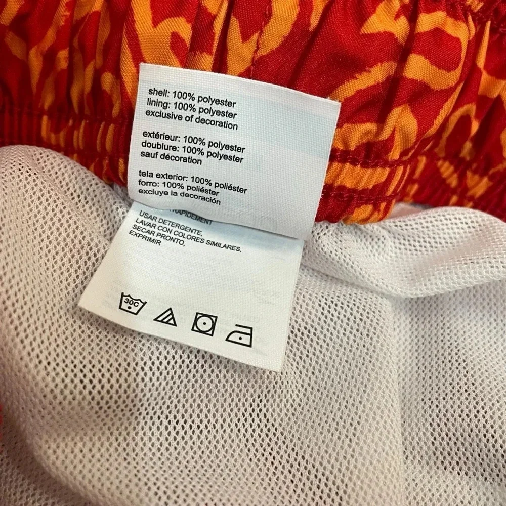 Speedo Men’s Red Orange Leaf Print Swim Trunks Board Shorts Size M